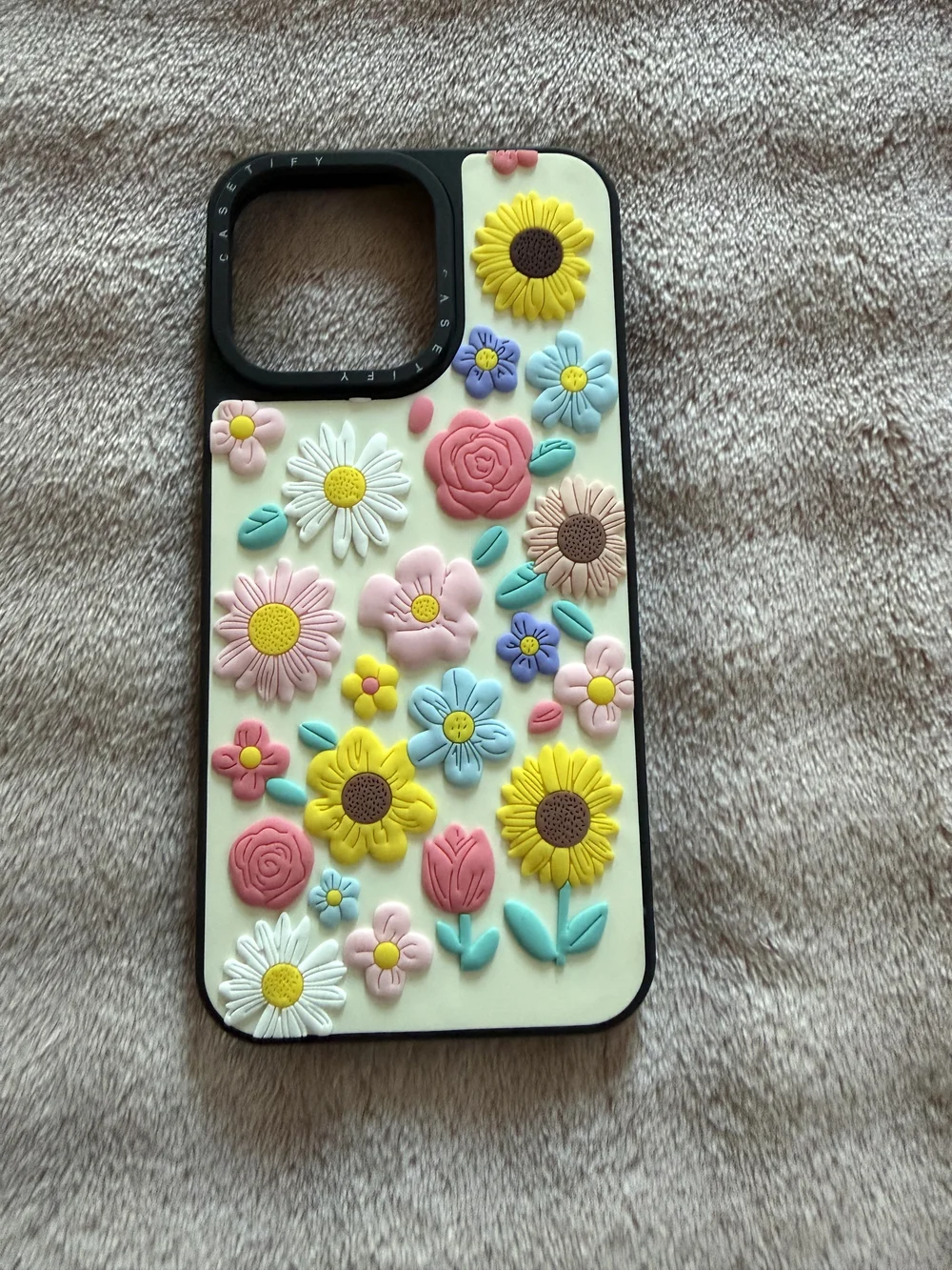 15 Pro Max  Pastel Floral 3D Sunflower Phone Case - Cream, Yellow, Pink, Blue